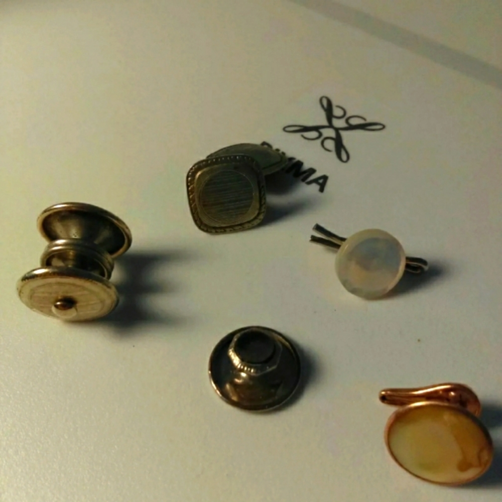 Antique Men's Cufflink Singles 5 pcs. 1920  - 1930 Abalone Gold Accessories